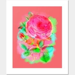 Rose pink with painting watercolor smoke Posters and Art